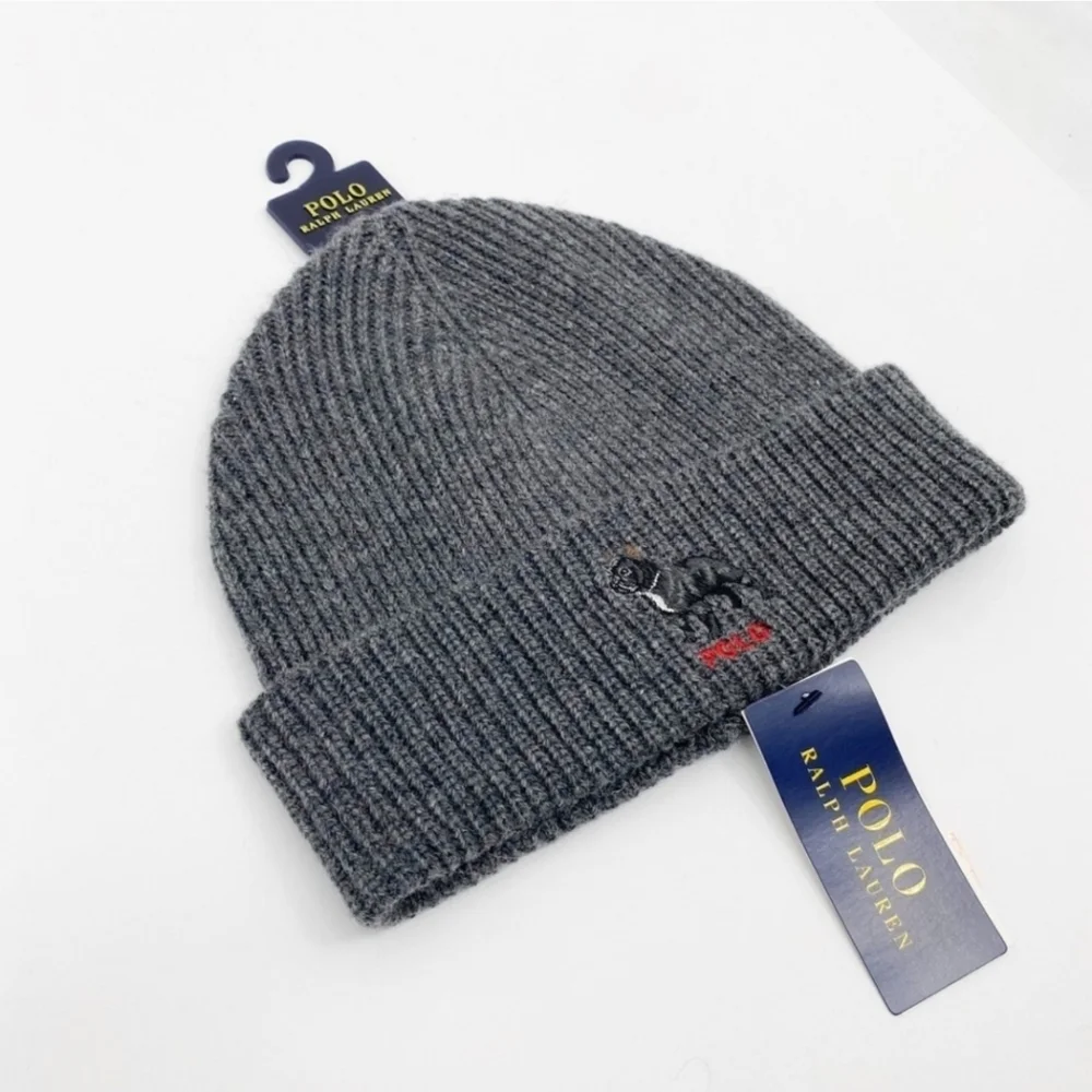 Polo Ralph Lauren Collectable Grey French Bulldog Dog Wool Beanie Hat NWOT